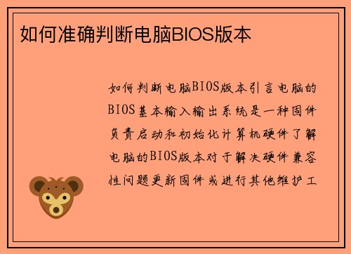 如何准确判断电脑BIOS版本